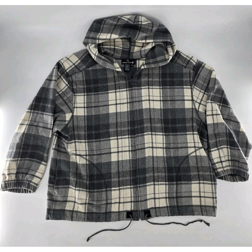 Vtg Carole Little 2 Womens Zip Up Hooded Sweatshirt/Jacket‎ Sz 2X - Plaid